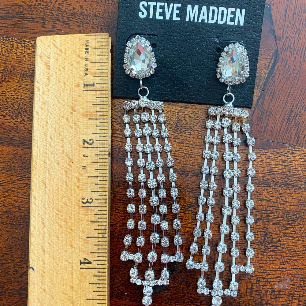 Steve Madden Clear Crystal Dangle Earrings